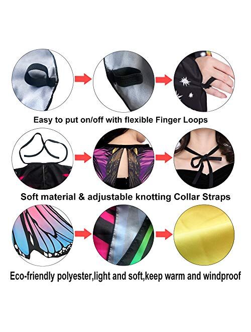 Oun Nana Halloween Butterfly Wings Cape for Women Butterfly Halloween Costume with Antenna Headband, Butterfly Wings Costumes Shawl
