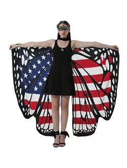 GRAJTCIN Womens Butterfly Wings Shawl Halloween Costume Double Sided Monarch Fairy Pixie Party Cape(66"x54",rose&blue)