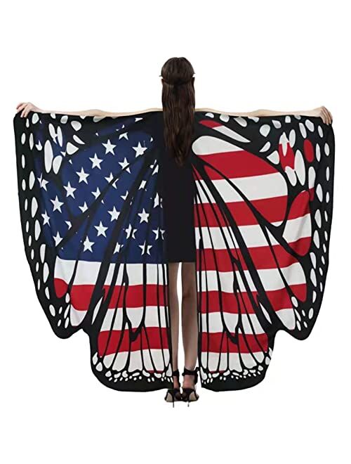 GRAJTCIN Womens Butterfly Wings Shawl Halloween Costume Double Sided Monarch Fairy Pixie Party Cape(66"x54",rose&blue)