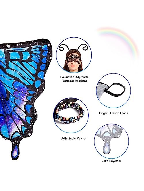 Tibeha Halloween Butterfly Wings for Women - Girls Kid Adult Costume Cape with Mask and Antenna Headband