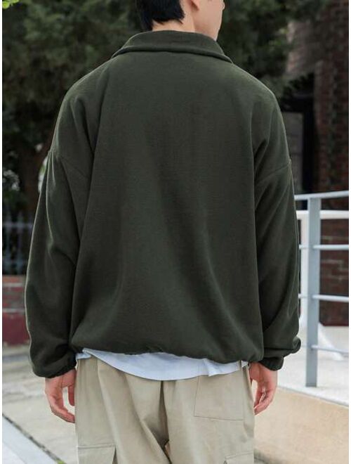 DAZY Men Letter Patched Detail Drop Shoulder Quarter Zipper Fleece Sweatshirt Without Tee