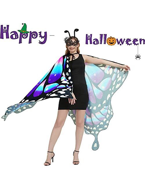 DawnHope Butterfly Wings for Women Girls Kids Halloween Costumes Butterfly Shawl Fairy Ladies Cape Nymph Pixie Dress Up (Adults, Colorful Purple)