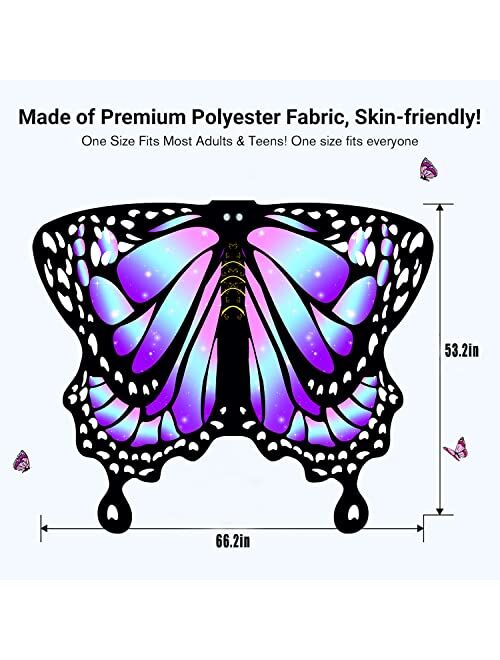 DawnHope Butterfly Wings for Women Girls Kids Halloween Costumes Butterfly Shawl Fairy Ladies Cape Nymph Pixie Dress Up (Adults, Colorful Purple)