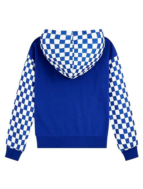 Kimoda Kids Girls Hoodies Sweatshirts Casual Color Block Plaid Hooded Pullover Long Sleeve Tops Outfits 6-14 Years Old