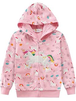 Little Hand Girls Unicorn Hoodies Zip Up Kids Heart Jackets Long Sleeve Toddler Dinosaur Sweatshirts Clothes 2-7 Years