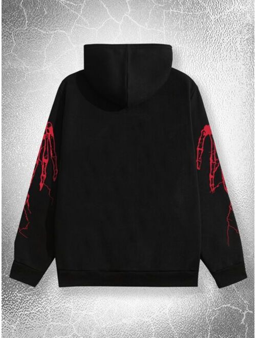 ROMWE Goth Guys Skull Print Drawstring Hoodie