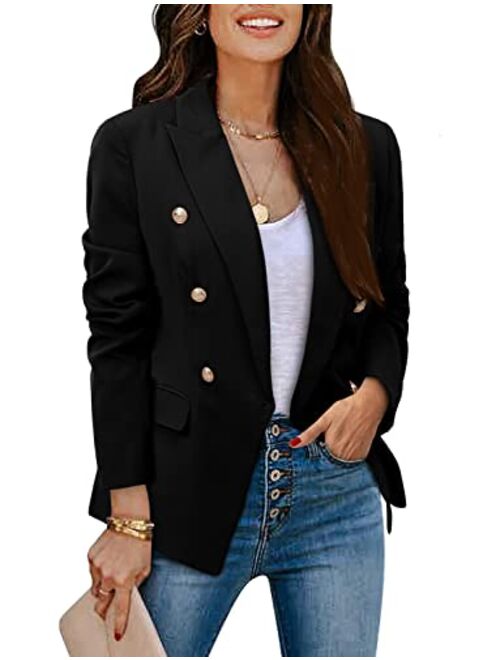 CRAZY GRID Womens Casual Blazer Jacket Gold Button Long Sleeve Work 0ffice Blazer Lapel Open Front Jacket