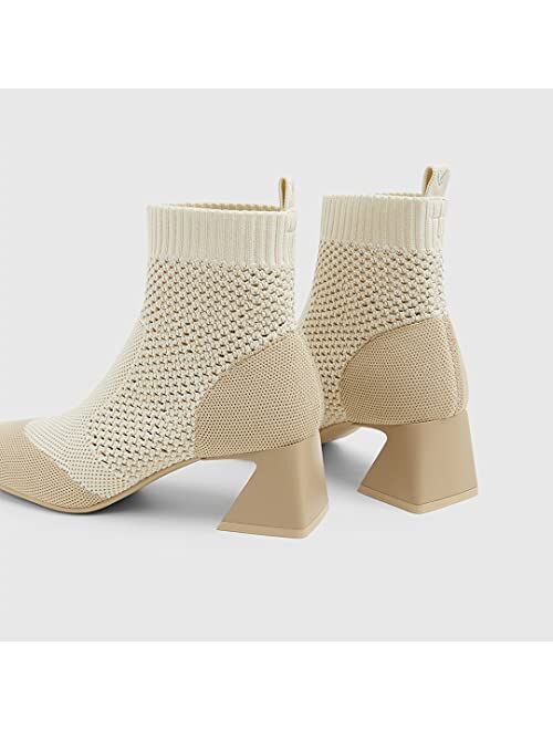 VIVAIA Melissa Women's Ankle Boots Slip on 1.77'' Pointed Toe Chunky Block Mid Heel Booties Retro-inspired Design
