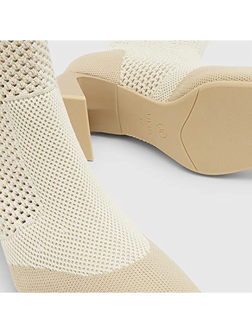 VIVAIA Melissa Women's Ankle Boots Slip on 1.77'' Pointed Toe Chunky Block Mid Heel Booties Retro-inspired Design