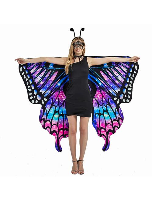 Sunnylisa Halloween Butterfly Costume for Women and Girls Plus Size,Double Sided Reversible Butterfly Wings for Adults Kids