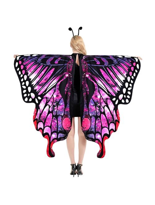 Sunnylisa Halloween Butterfly Costume for Women and Girls Plus Size,Double Sided Reversible Butterfly Wings for Adults Kids