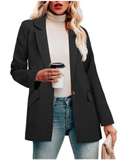 CRAZY GRID Womens Long Sleeve Blazer Jacket Open Front Work Office Blazer Button Jacket
