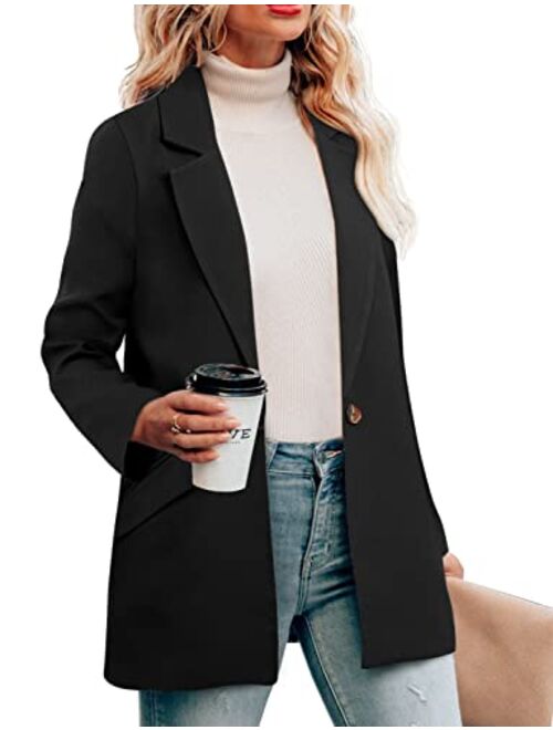 CRAZY GRID Womens Long Sleeve Blazer Jacket Open Front Work Office Blazer Button Jacket