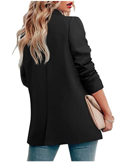 CRAZY GRID Womens Long Sleeve Blazer Jacket Open Front Work Office Blazer Button Jacket