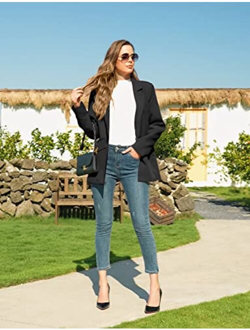 CRAZY GRID Womens Long Sleeve Blazer Jacket Open Front Work Office Blazer Button Jacket