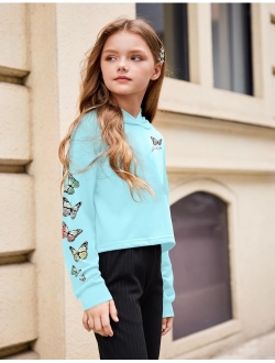Girls Crop Tops Tie-Dye Hoodies Kids Long Sleeve Pullover Sweatshirts
