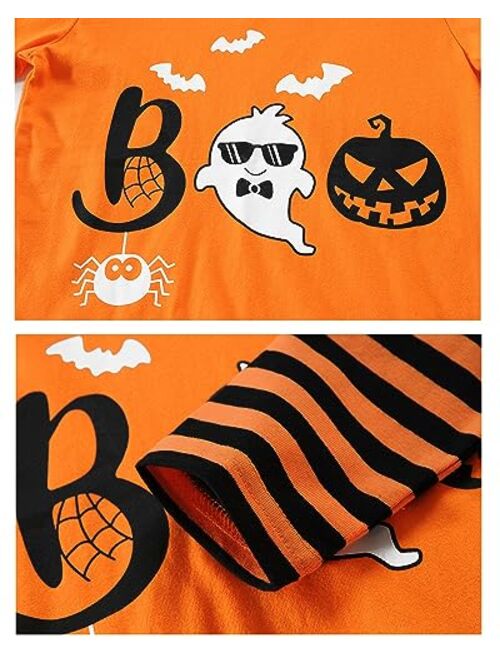 CM-Kid Halloween Shirt for Toddler Boy Girl Pumpkin Skeleton Ghost Dino Stripe Long Sleeve Tops for Kids 2-7 Years