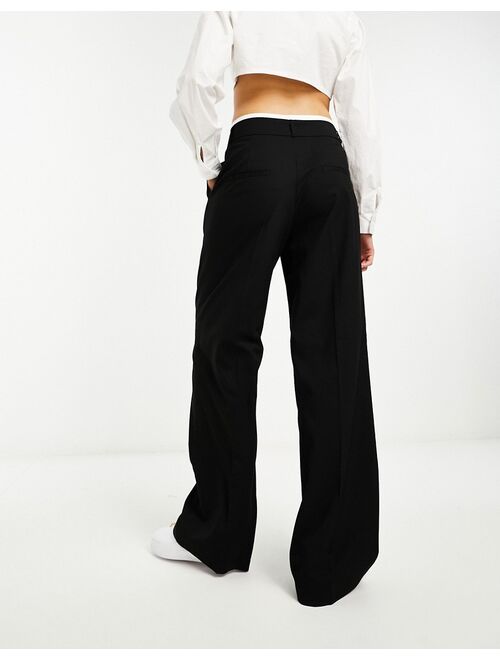 Stradivarius tailored wide leg pants with double waistband in black