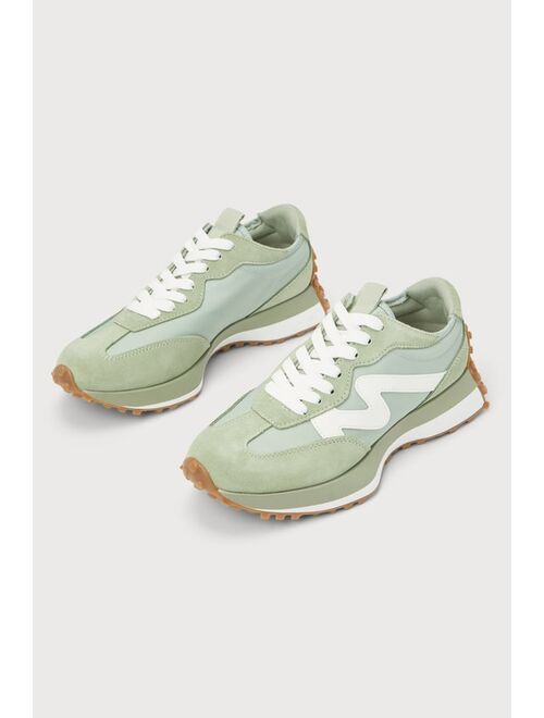 Steve Madden Campo Sage Green and White Suede Color Block Sneakers