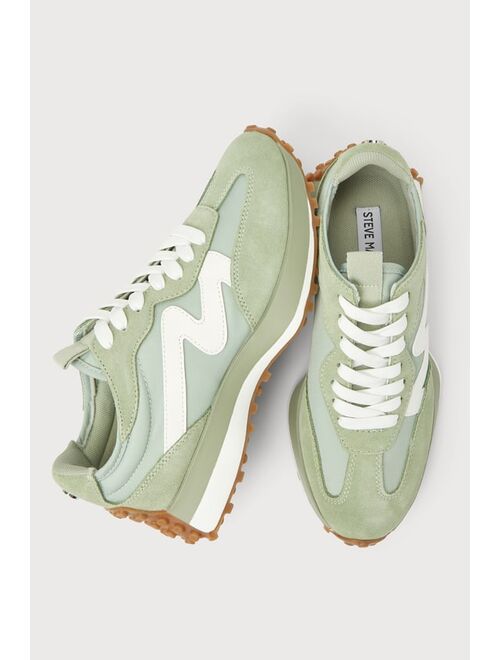 Steve Madden Campo Sage Green and White Suede Color Block Sneakers