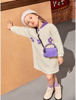 Toddler Girls Floral Patched Teddy Sweatshirt Dress