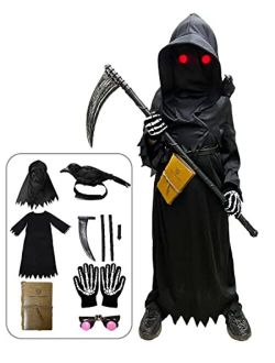 longpo Halloween Costumes for Boys Grim Reaper Costume Kids Set Scary Ghost Cosplay Outfit Halloween Party Favors Gifts