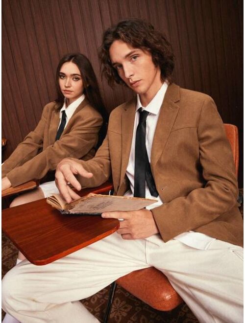 SHEIN Manfinity Unisex 1pc Lapel Neck Corduroy Blazer