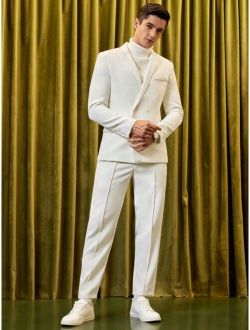 Manfinity Men Solid Blazer & Seam Detail Suit Pants