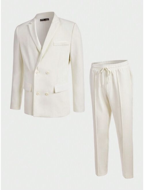 Manfinity Men Solid Blazer & Seam Detail Suit Pants