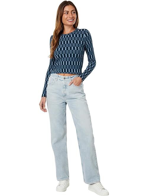 Madewell Fine Ribbed Supercrop Crewneck Long-Sleeve Tee in Check