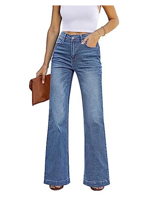 GRAPENT Womens Flare Jeans High Waisted Wide Leg Baggy Jean for Women Stretch Denim Pants