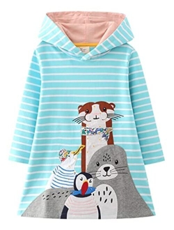 HILEELANG Girls Hooded Dress Winter Warm Fleece Long Sleeve Cotton Casual Hood kangaroo pocket Sweatshirt Dress 2-12 Years