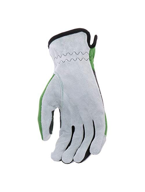 John Deere Men's Split Cowhide Leather Palm Gloves, Cut Resistant, Keystone Thumb, Flexible Fit, Green/Black