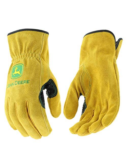 John Deere JD00004 Leather Gloves - Split Cowhide Work Gloves with Shirred Elastic Wrist