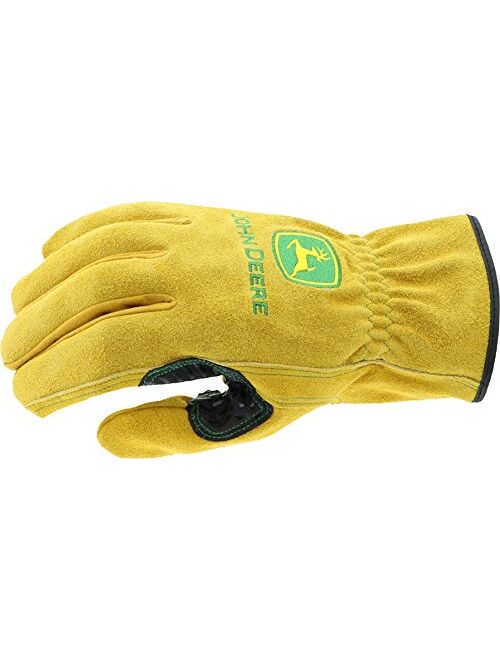 John Deere JD00004 Leather Gloves - Split Cowhide Work Gloves with Shirred Elastic Wrist