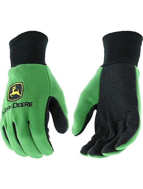 John Deere JD00002 Jersey Gloves - Large, 10 oz Jersey Gloves, Ribbed Knit Wrist, Polyester/Cotton Fabric Straight Thumb, Green/Black