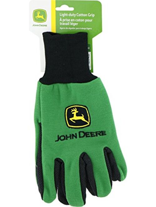 John Deere JD00002 Jersey Gloves - Large, 10 oz Jersey Gloves, Ribbed Knit Wrist, Polyester/Cotton Fabric Straight Thumb, Green/Black