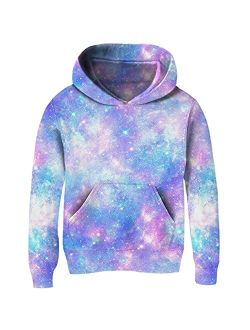 uideazone Girls Pullover Hoodies 3D Graphic Printed Hooded Sweatshirt with Pocket 4-14 Years