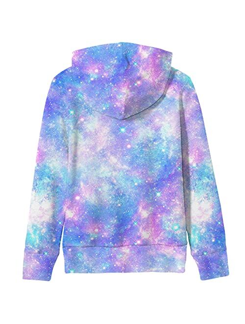 uideazone Girls Pullover Hoodies 3D Graphic Printed Hooded Sweatshirt with Pocket 4-14 Years