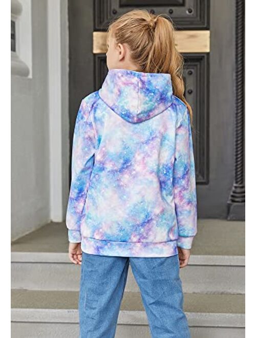 uideazone Girls Pullover Hoodies 3D Graphic Printed Hooded Sweatshirt with Pocket 4-14 Years