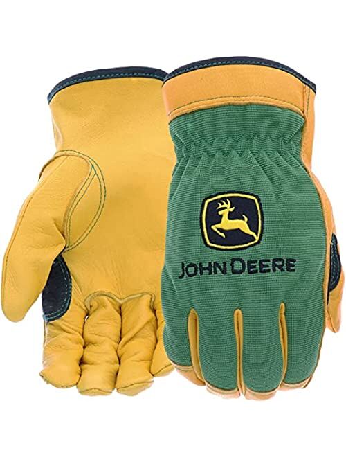 John Deere JD00008-XL Men's Top Grain Deerskin Leather Driver Gloves, Abrasion Resistant, Tan, Water Resistant, Green