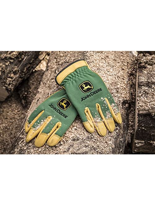 John Deere JD00008-XL Men's Top Grain Deerskin Leather Driver Gloves, Abrasion Resistant, Tan, Water Resistant, Green