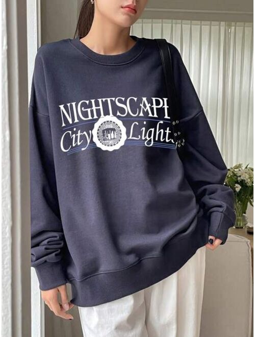 DAZY Letter Graphic Drop Shoulder Oversized Sweatshirt