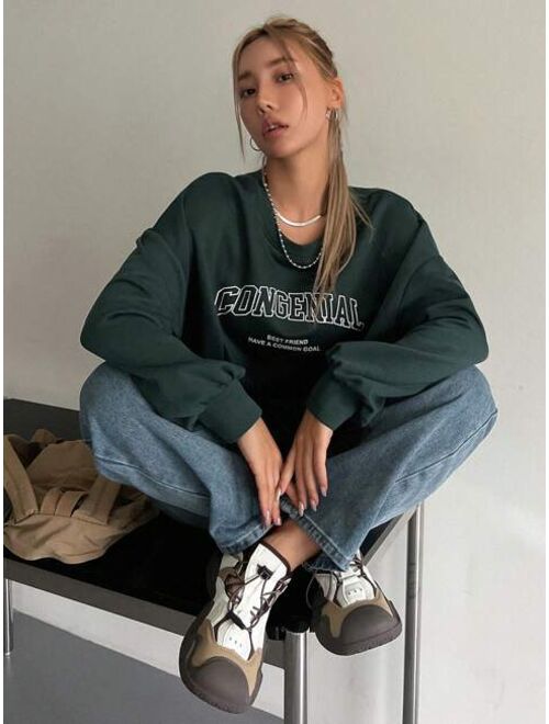 DAZY Letter Graphic Drop Shoulder Sweatshirt