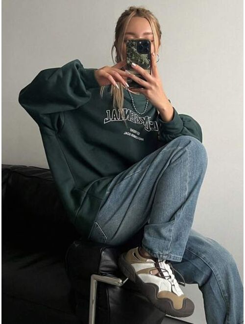 DAZY Letter Graphic Drop Shoulder Sweatshirt