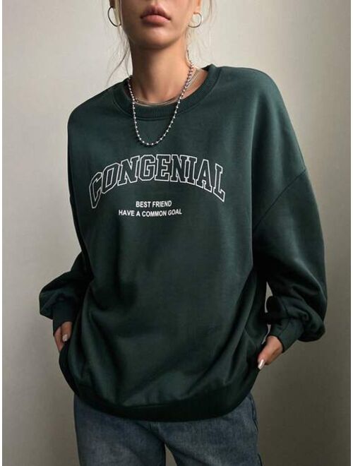 DAZY Letter Graphic Drop Shoulder Sweatshirt