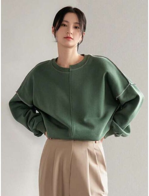 Dazy Less Top stitching Drop Shoulder Sweatshirt