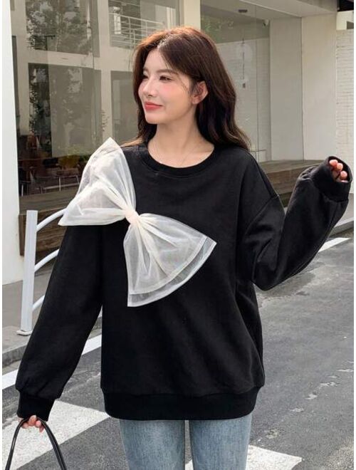 DAZY Contrast Bow Front Drop Shoulder Pullover