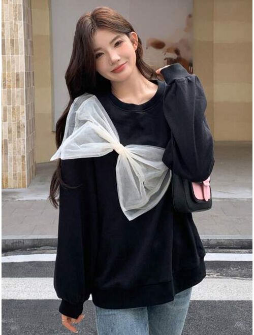 DAZY Contrast Bow Front Drop Shoulder Pullover