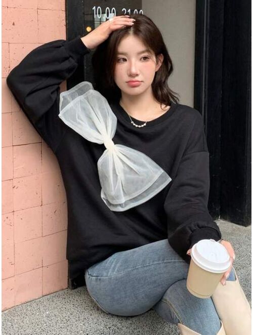 DAZY Contrast Bow Front Drop Shoulder Pullover